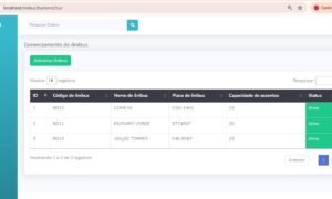 Trata de um sistema de fretamento de ônibus para viagens, com cadastros de viações de ônibus, origens e destinos das viagens.