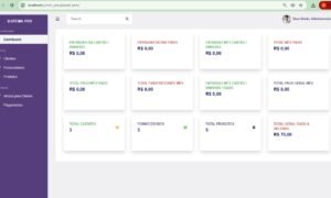 Trata de um sistema de vendas em geral com dashboard com diversas informações como entradas do dia com cartão, entradas do dia com fiado, entradas do dia em dinheiro, total pago no mês de fiado, total fiado restante.